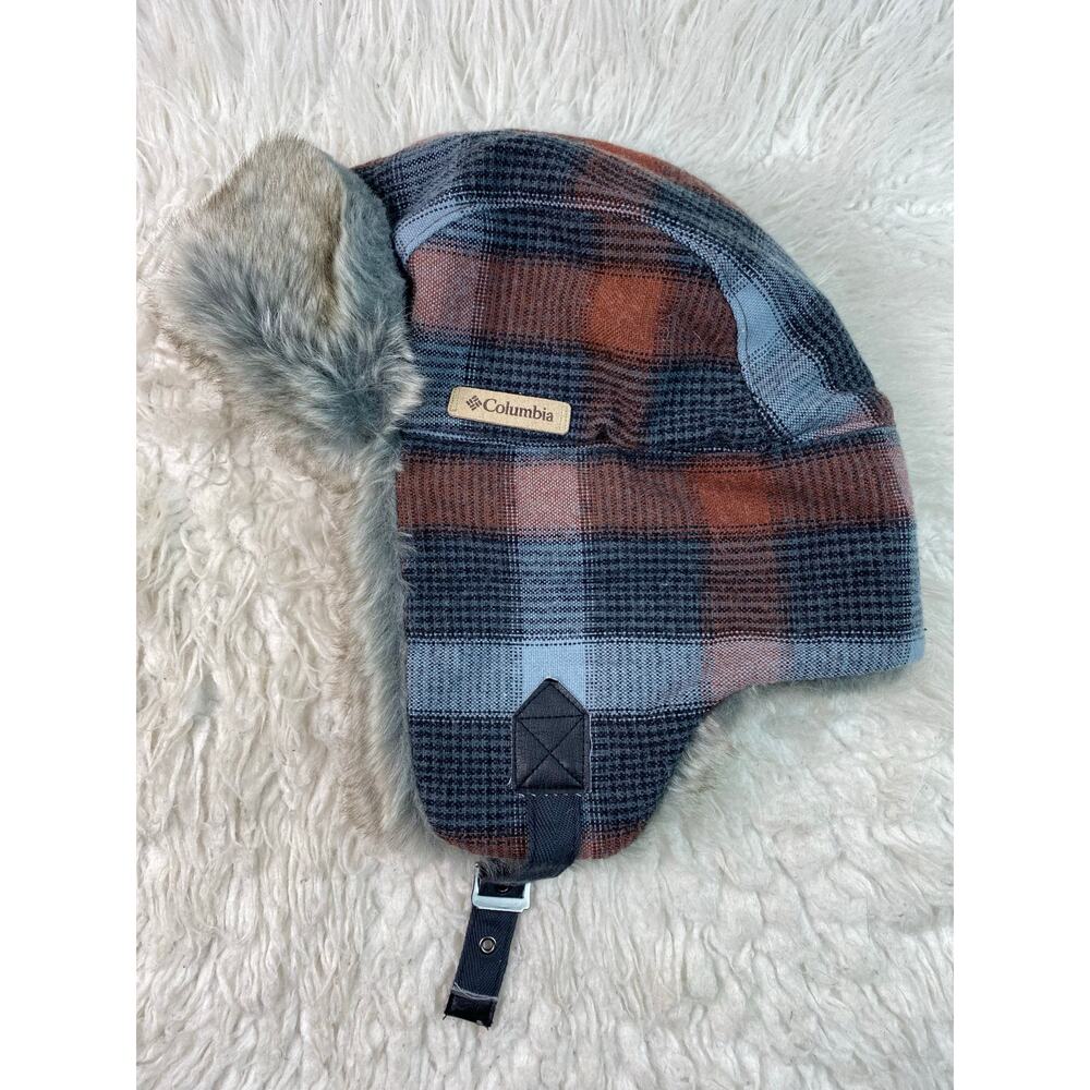 Columbia Unisex Size S/M Faux‎ Fur Lined Plaid Trapper Hat *